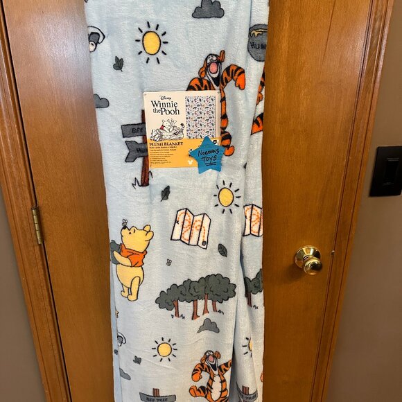 Disney Winnie the Pooh & Friends Lt. Blue Plush Throw Blanket Lg 60x90" 100AcreW - Picture 1 of 4